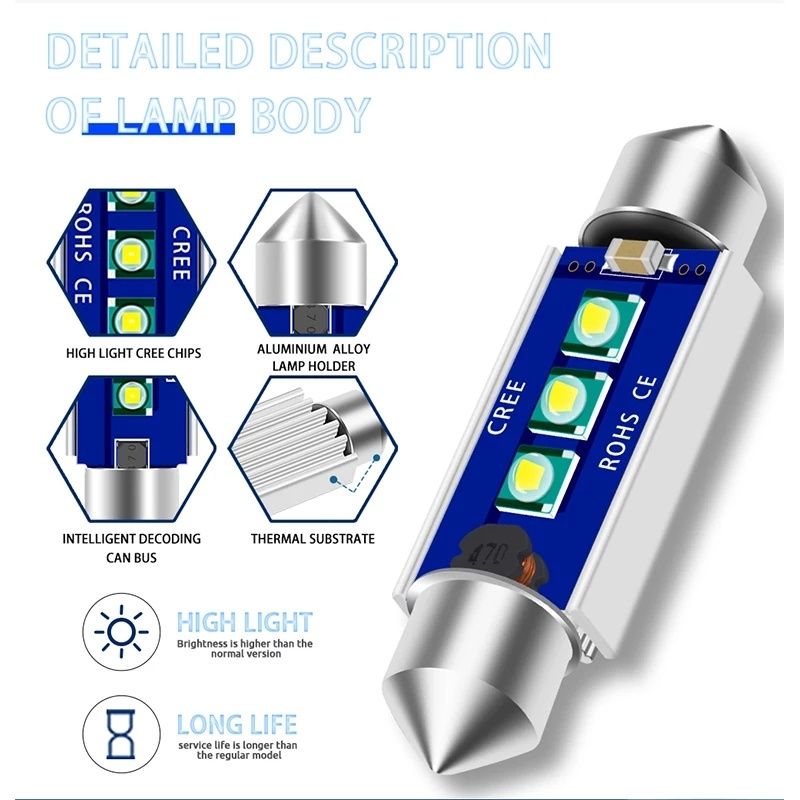 Сулфидни LED крушки за плафони Festoon C5W/C10W Canbus 36мм/39мм/41мм