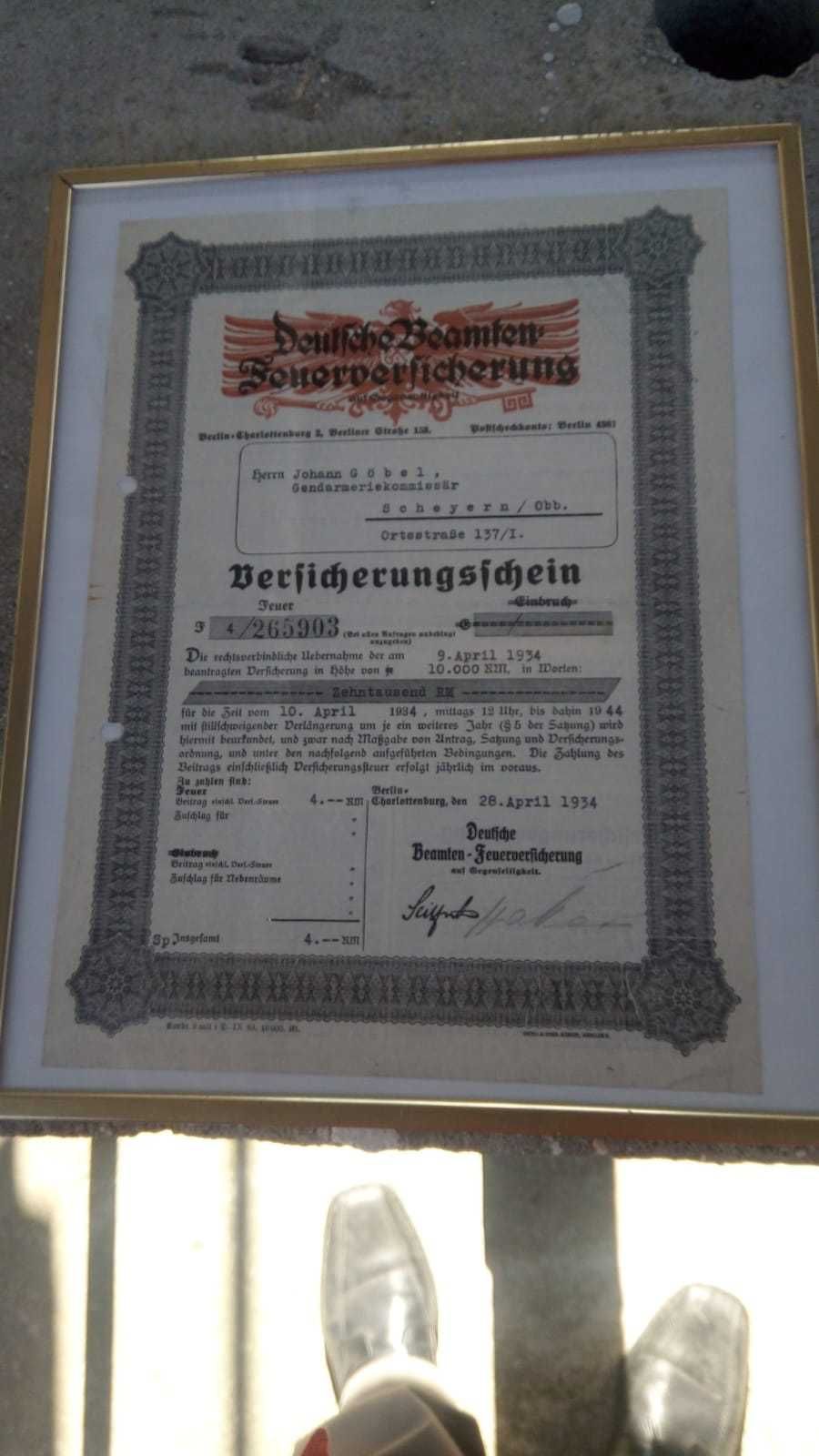 Asigurare medicala comisar jandarmi Germania 1934