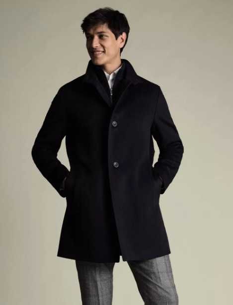 Palton slim de lux 52 XL Windsor. lana 100% premium negru