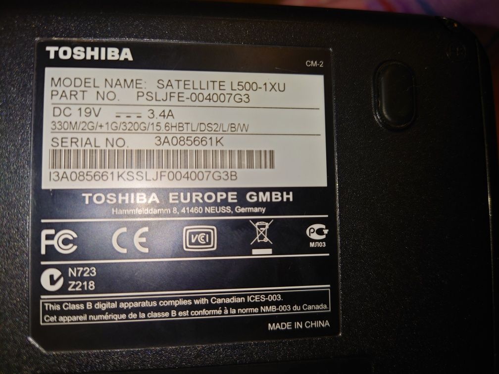 Laptop Toshiba satellite l500-1xu defect