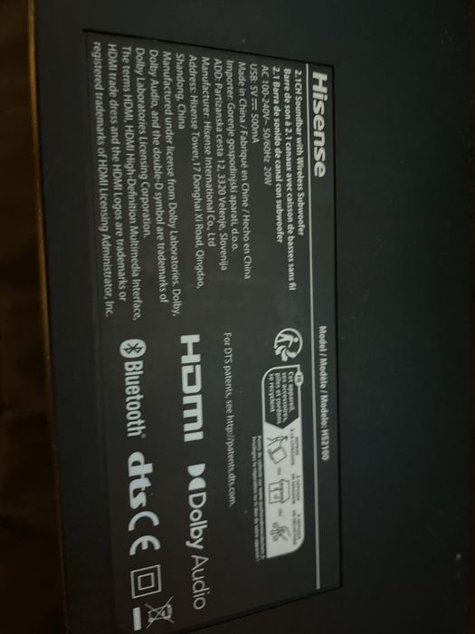 Hisense HS2100 Bara de sunet de calitate pt  Smart TV