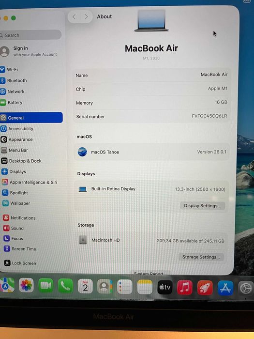 MacBook Air (M1, 2020 г.) 16GB, 256GB SSD