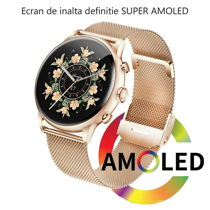 Ceas Smartwatch Femei 1.43'', AMOLED, Bt call, Monitorizare pasi