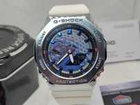 Ceas Sport Casio G-Shock GM-2100 White Blue – Nou, Garanție 2 Ani