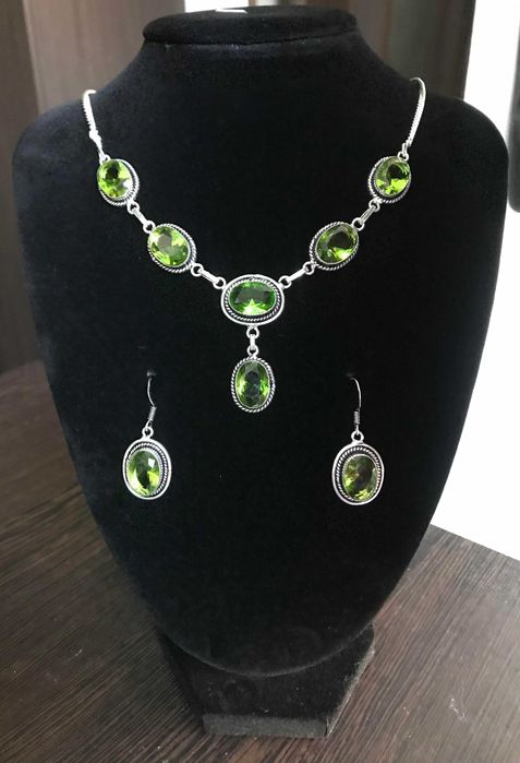 Set Lant si Cercei Argint 925 cu Pietre Semipretioase Peridot