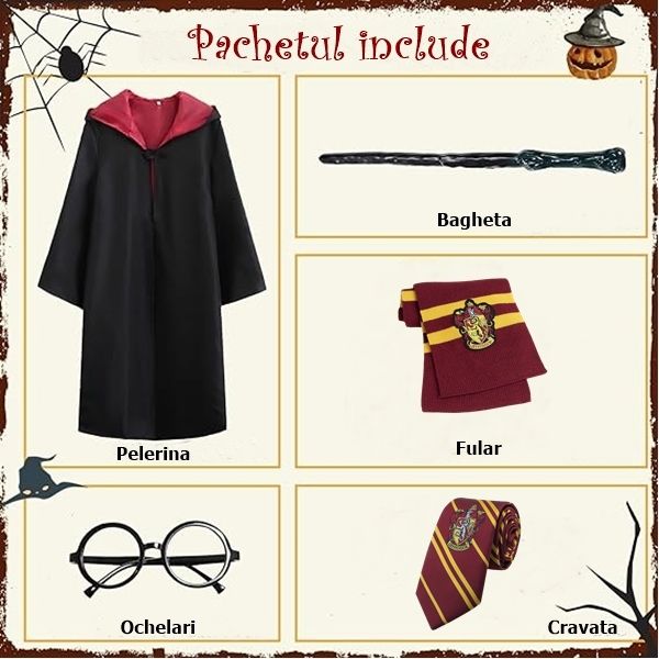Costum carnaval copii Harry Potter, cravata,ochelari,bagheta si fular