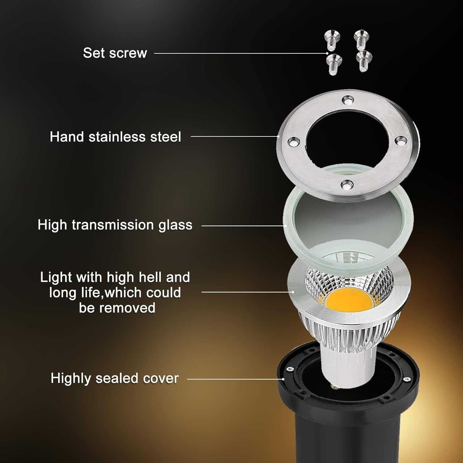Комплект 3 бр. Вградени LED Подови прожектори GU10, 3W, IP65