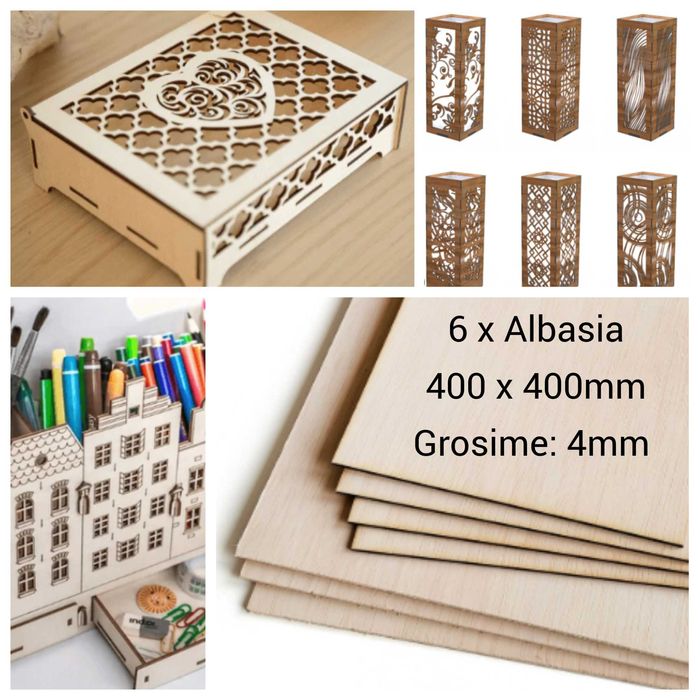 Set 12 buc placaj Albasia 400x400x4mm- perfect taiere si gravare laser