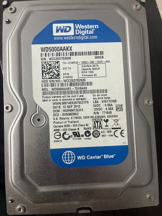 HDD WD5000AAKX Жесткий диск старый