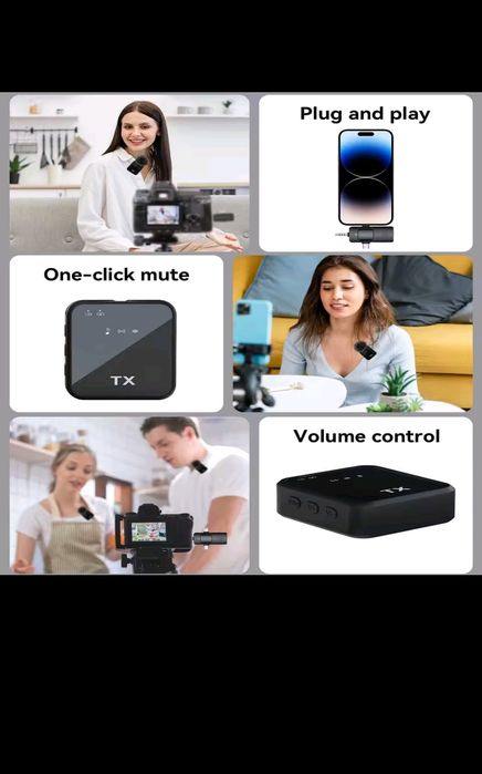 Microfon Lavalier Wireless 3 în 1 – Compatibil Android & iPhone