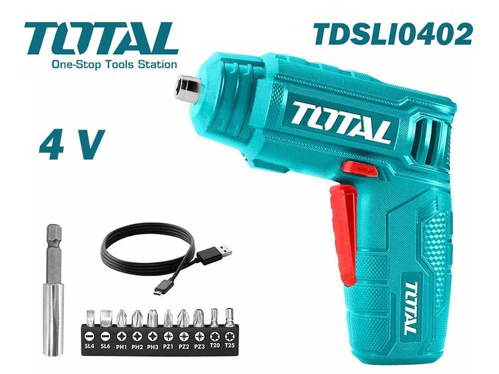 Акумулаторна отвертка TOTAL TSDLI0402, 4V, 1/4", 4Nm, + битове