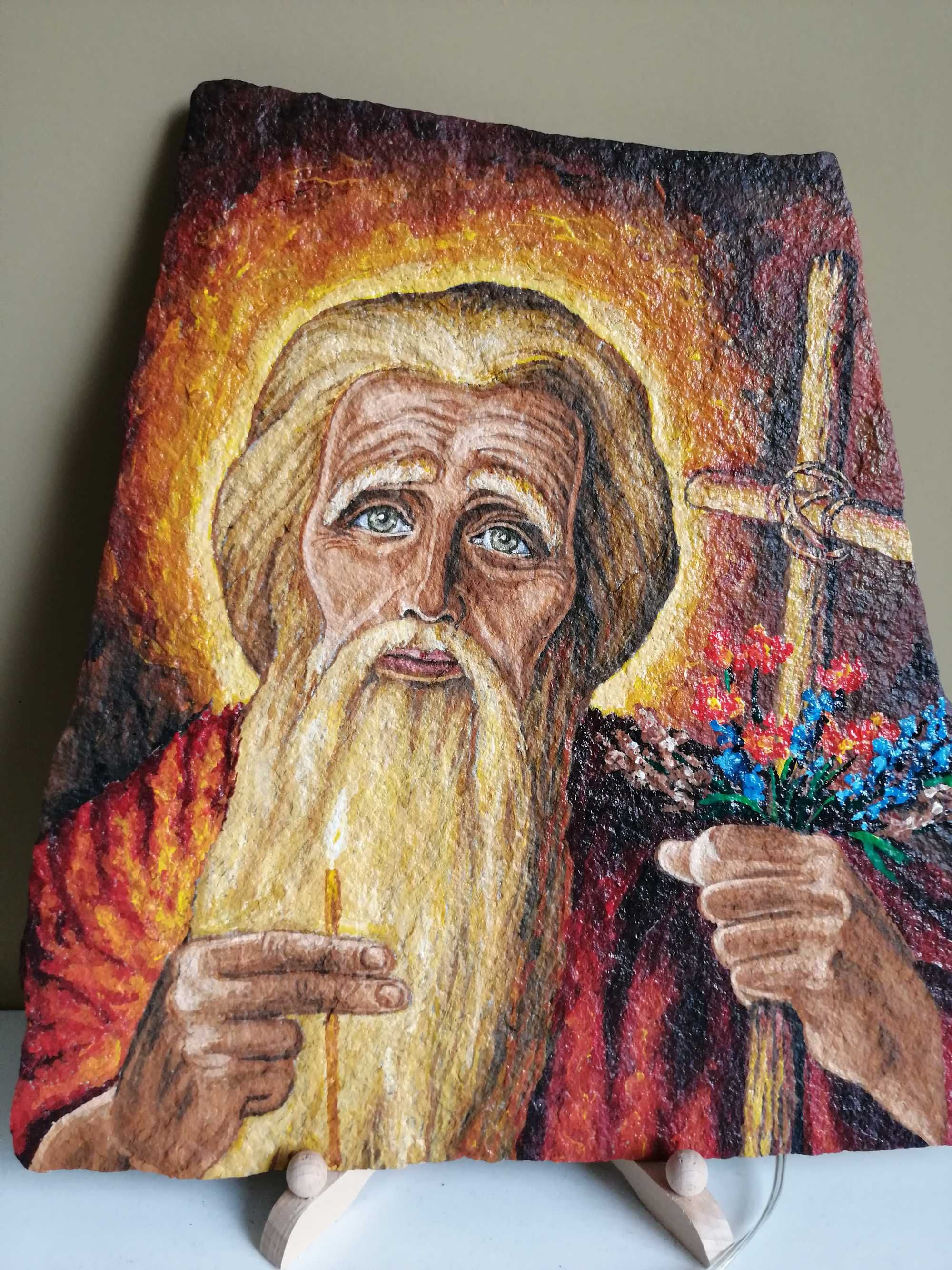 Рисувана икона на камък Св. Иван Рилски.