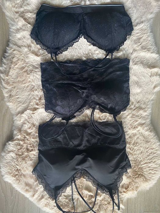 Bustiera negru, cu dantela, bretele subțiri, cu bureți, nou, S/36