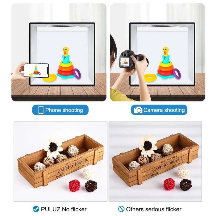 Lightbox portabil PULUZ 25cm cub foto cu LED pt fotografie de produs