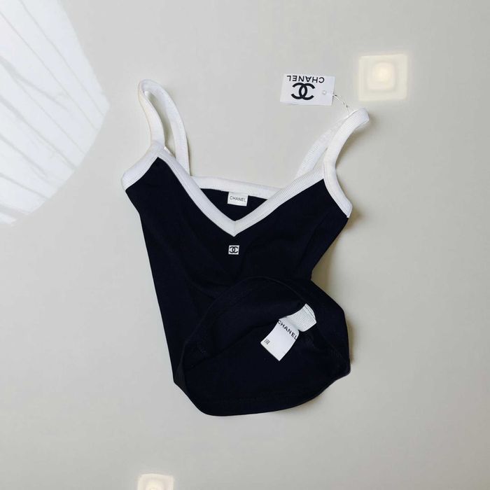 шанел черен топ рипс с ЧАНТИЧКА подарък chanel потник горница памук