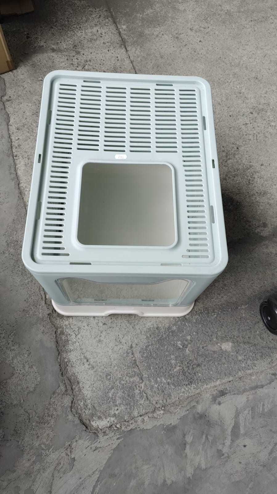 Litiera pentru pisici tip cutie gri/alb