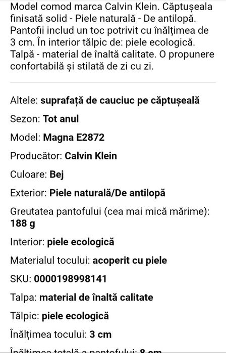 Pantofi Calvin Klein piele naturala