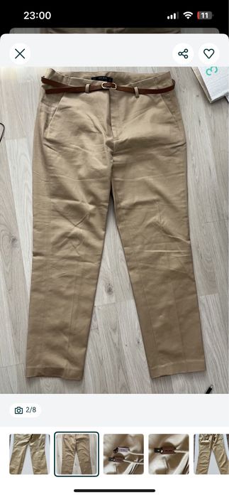 Pantaloni dama casual ZARA, au curea maro, 38/M bej