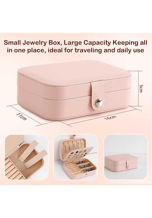 Cutie bijuterii cu 2 nivele si oglinda, piele ecologica, Roz/Alb