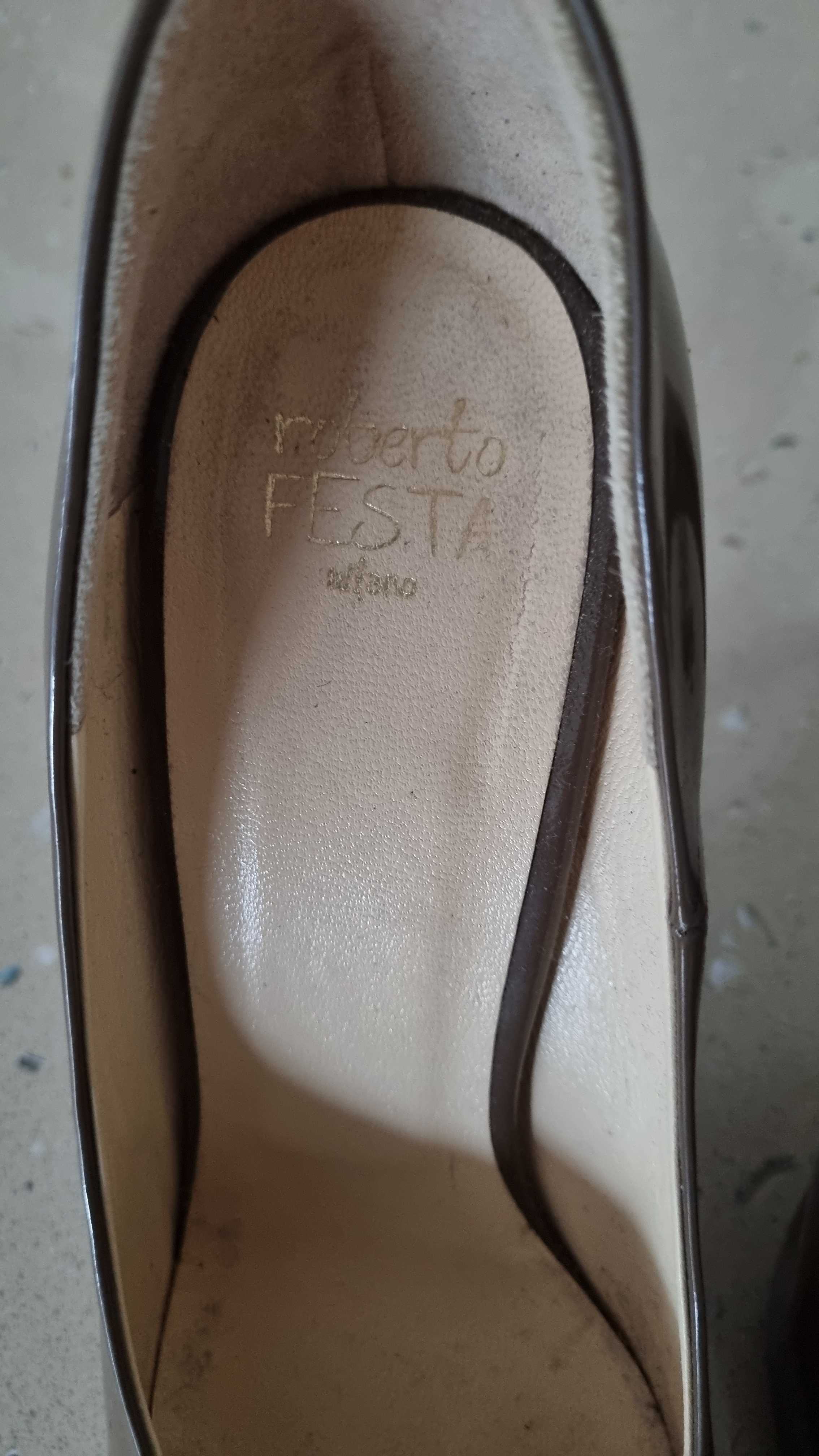 Pantofi Roberto Festa din lac kaki,ms.40IT,Made in Italy