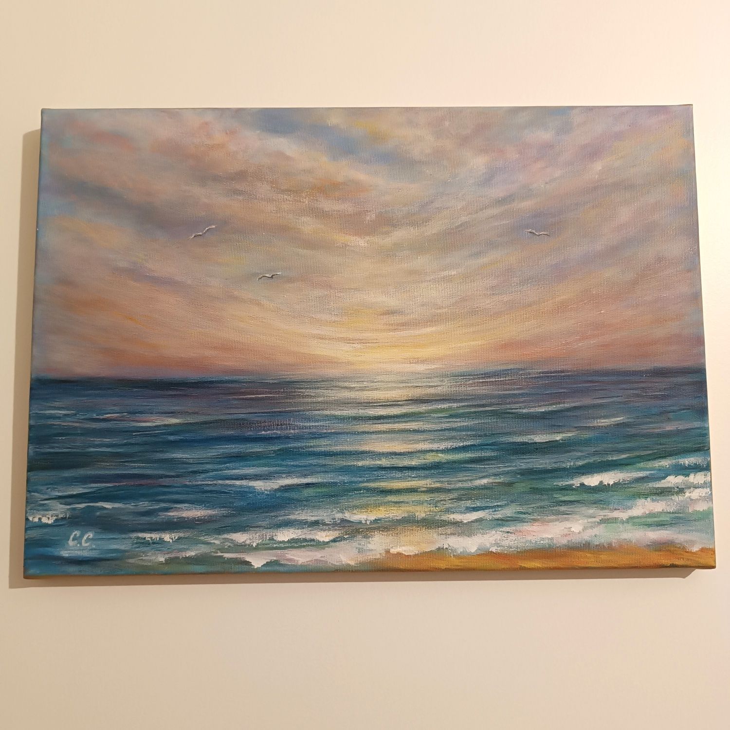 Pictura in acrilic pe canvas, "Evening Glow" - 35/50 cm, original