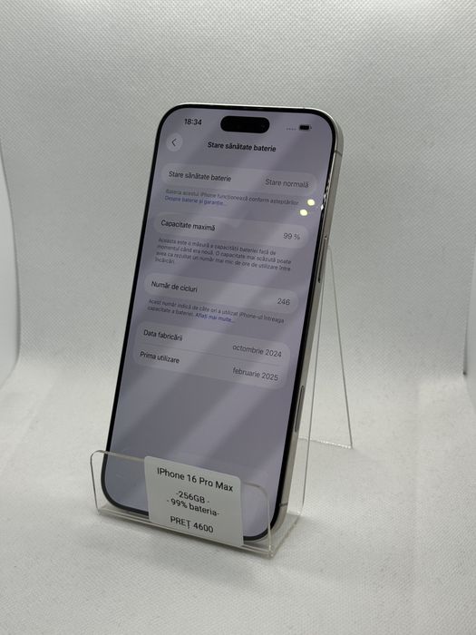 Magazin Vindem: Iphone 16 Pro Max, 256GB, 99% bateria