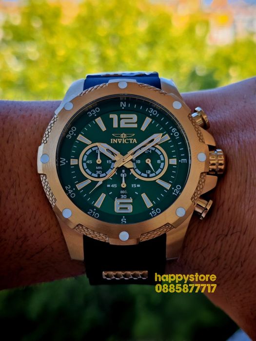 INVICTA Axis Gold/Green 50mm, Инвикта нов ръчен часовник