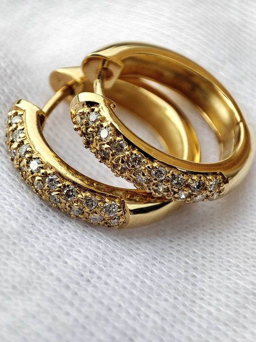 Cercei Aur 14K Cu Diamante Brilliante Catusa Creole Roate Unicat