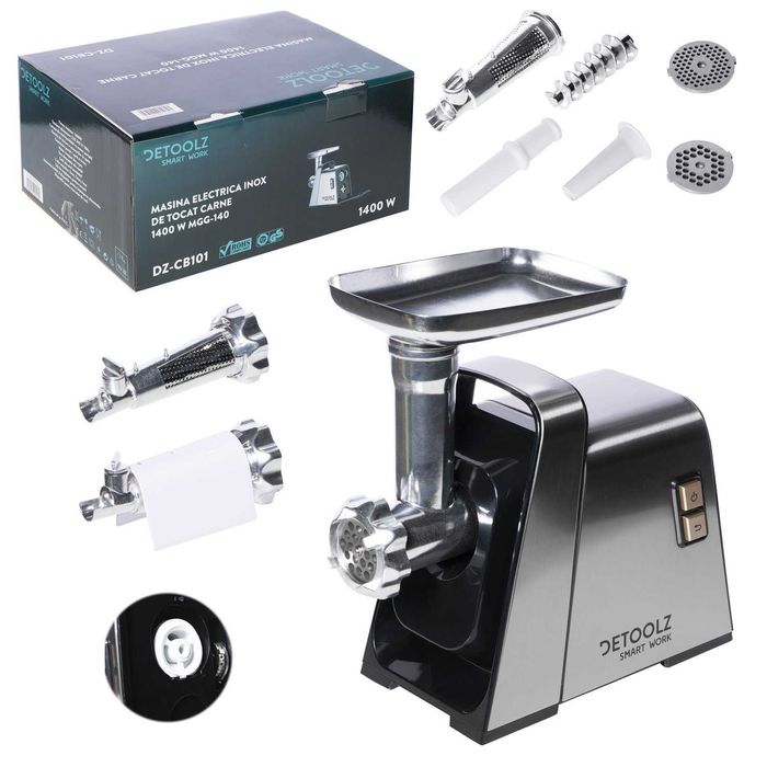 Masina Electrica de Tocat Carne 1400W, INOX, Detoolz DZ-CB101