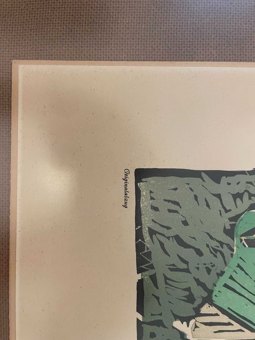 litografie print vechi semant original in rama expozitionala an 1963