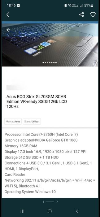 Laptop Asus Rog Strix GL703GM