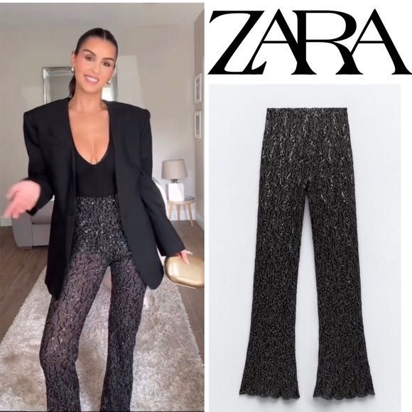 Zara прозрачен панталон с паети XS