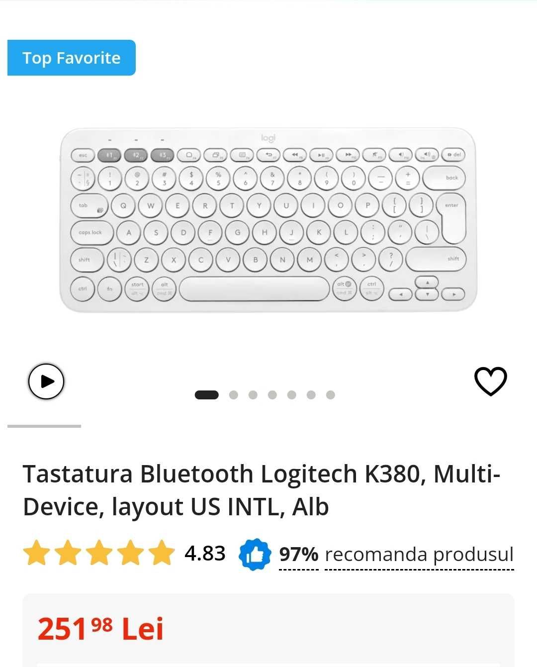 Tastatura Bluetooth Logitech K380, Multi-Device, layout US INTL, Alb