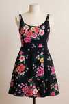 Rochie H&M neagră cu imprimeu floral, talie înaltă, mărime XS/34
