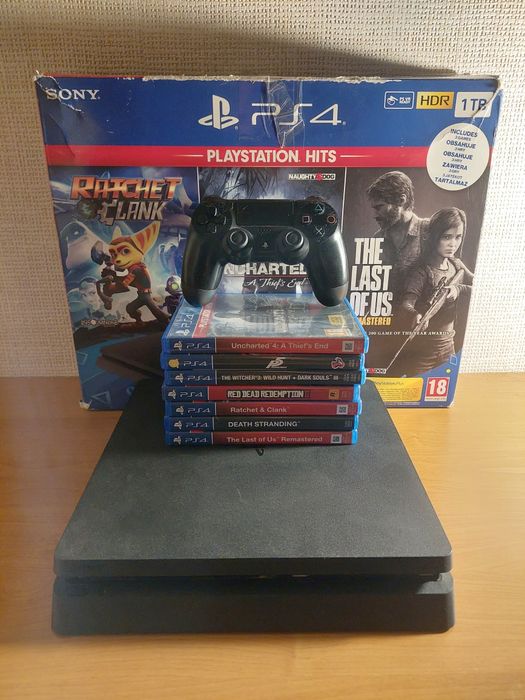 PS4 Slim 1 TB + 1 controller + 8 jocuri