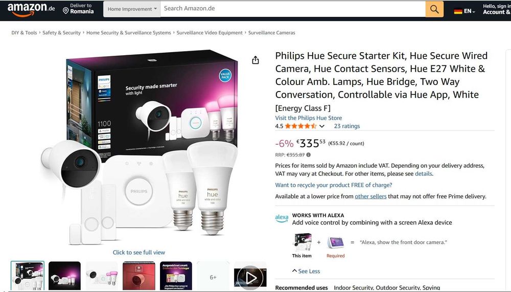 Philips Hue Secure Starter Kit, cameră, senzori contact Hue, lămpi,etc