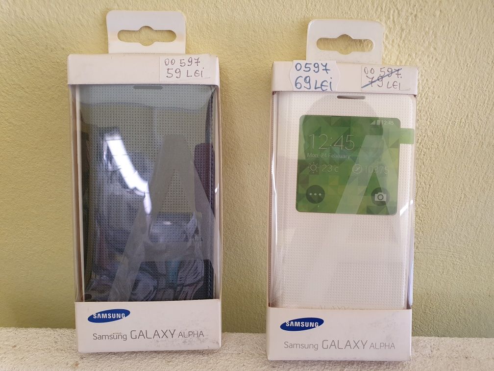 Husa s-view Samsung Galaxy Alpha neagra si Alba original sigilat