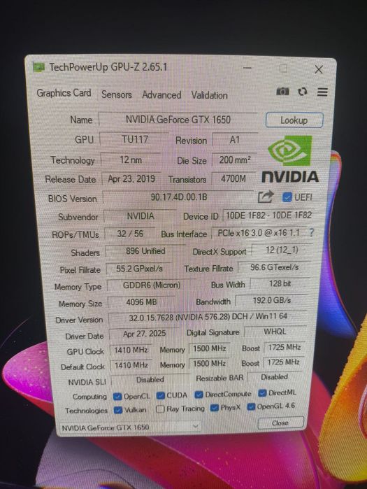 Palit  GTX1650 4Gb 128bit GDDR6