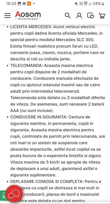 Masinuta roz pentru fetite.