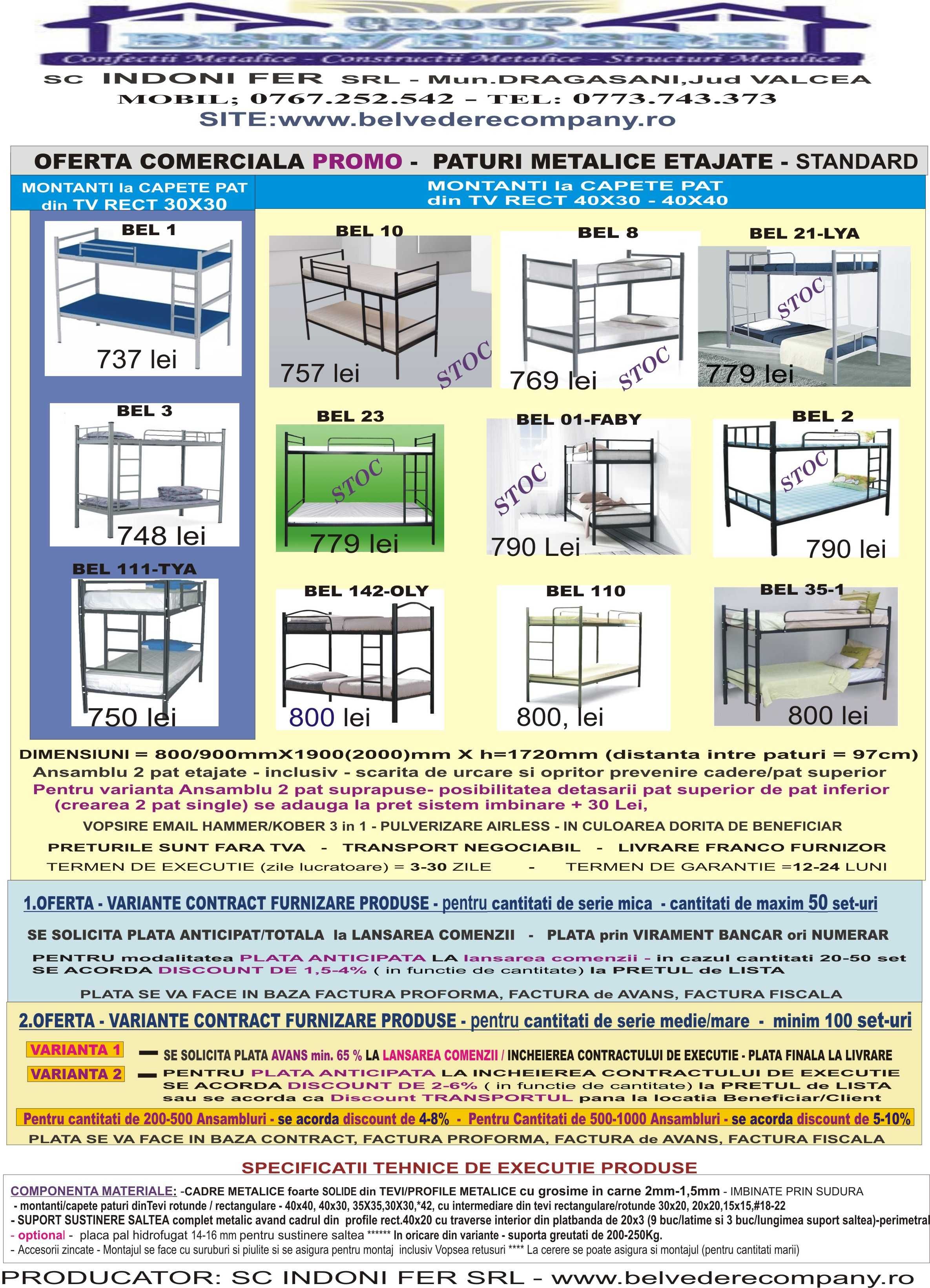 Paturi metalice etajate - marca BELVEDERE