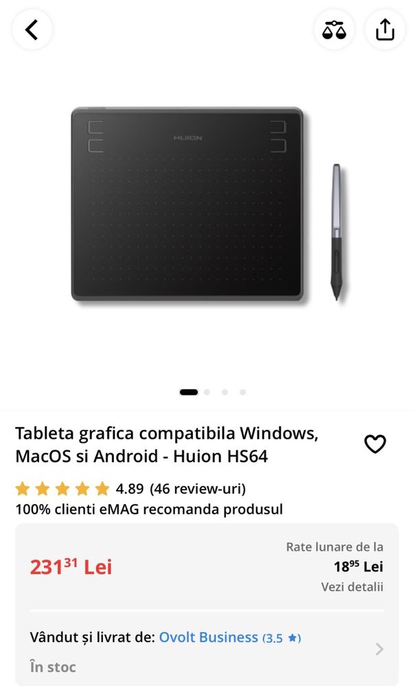 Tabletă grafică Huion HS64