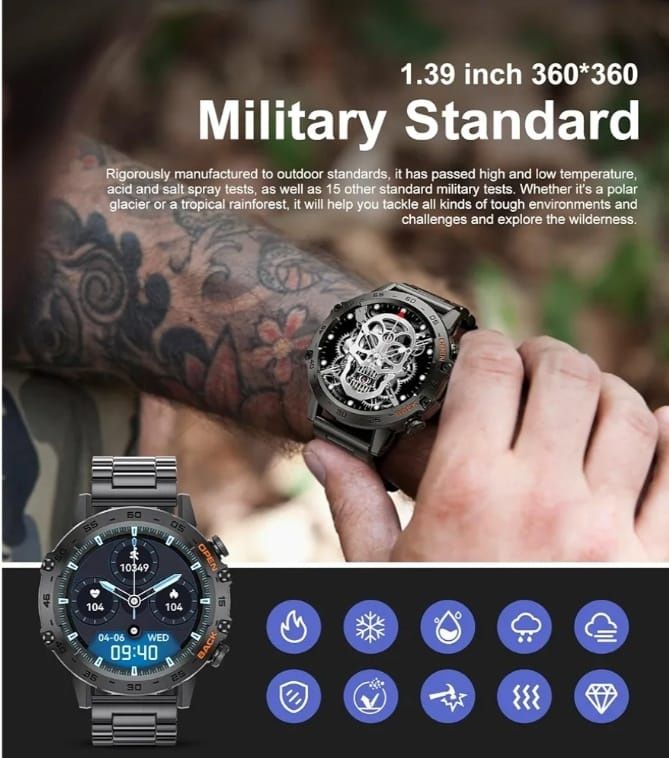 SmartWatch, 2 brățări, ceas militar, tracker multisport,ecran tactil