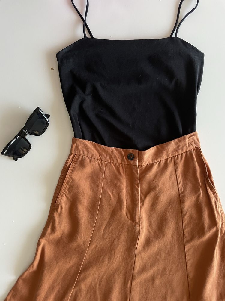 Дълга пола Zara ленен бленд + подарък черен потник