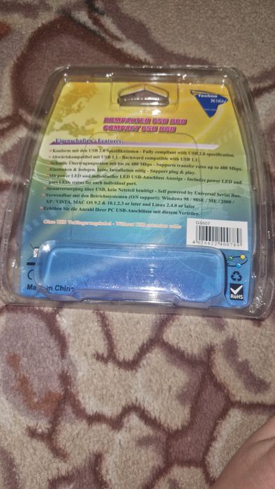 Hub USB 2.0 Techno Design – 4 porturi, nou, sigilat