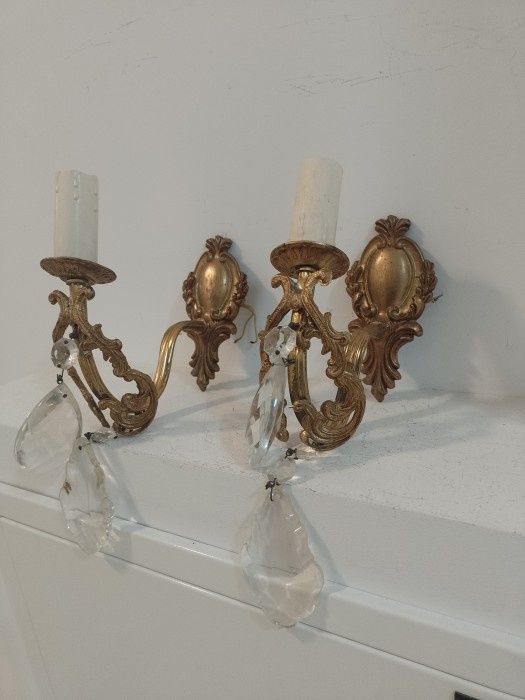Deosebit set de aplice antice din bronz cu elemente din cristal