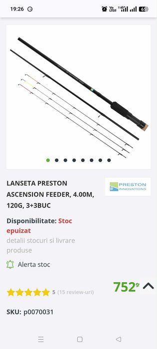 Lanseta Preston Ascension Feeder, 4.00m, 120g, 3+3buc., impecabila