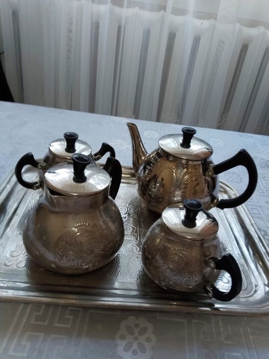 Советский чайно-кофейный сервиз из мельхиора антиквариат