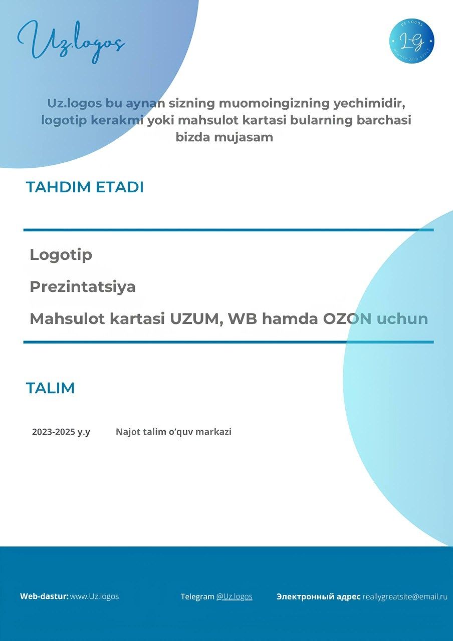 Logo, mahsulot kartasi barchasi Uz.Logos da