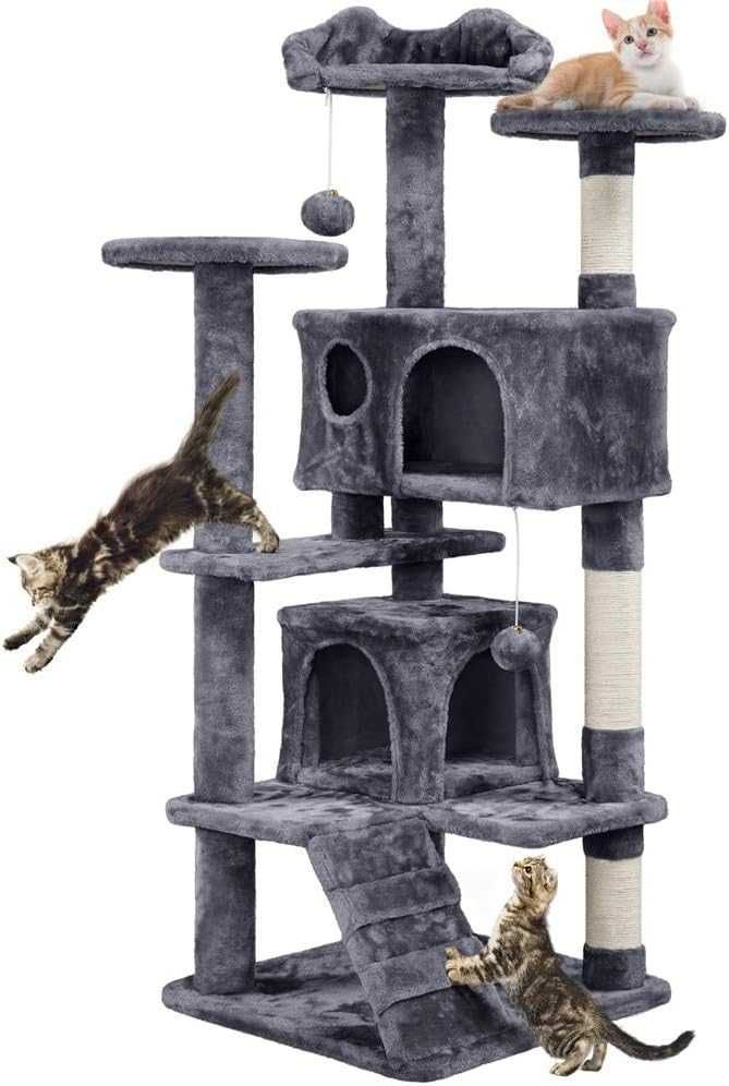 Ansamblu joaca pisici 137 cm cu casute si sisal |YT 593122 Dark Gray