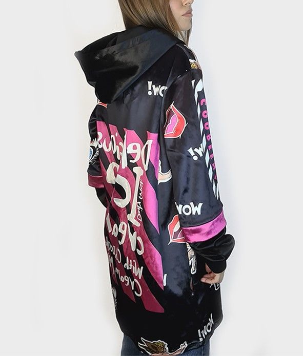 Hanorac Colorat Lung\ , Rochie cu gluga, din catifea, imprimeu desene